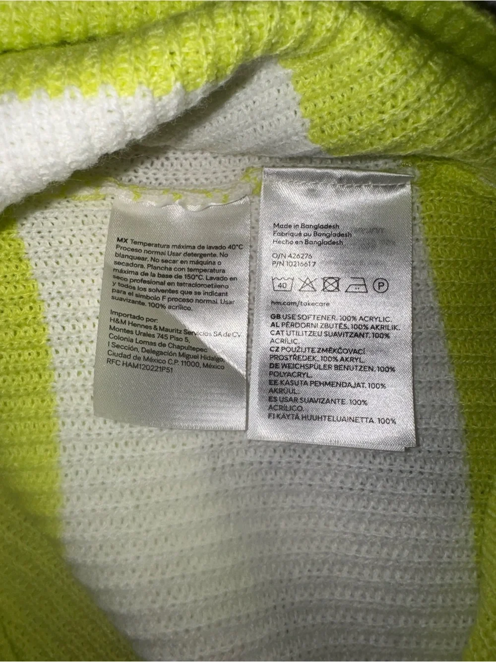 H&M Girls Lime Green White Striped Knit Sweater Size 14 / 170